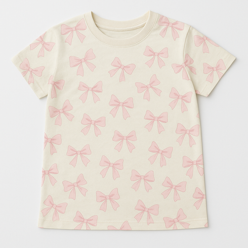 White Round Neck Bowknot All-Over Print